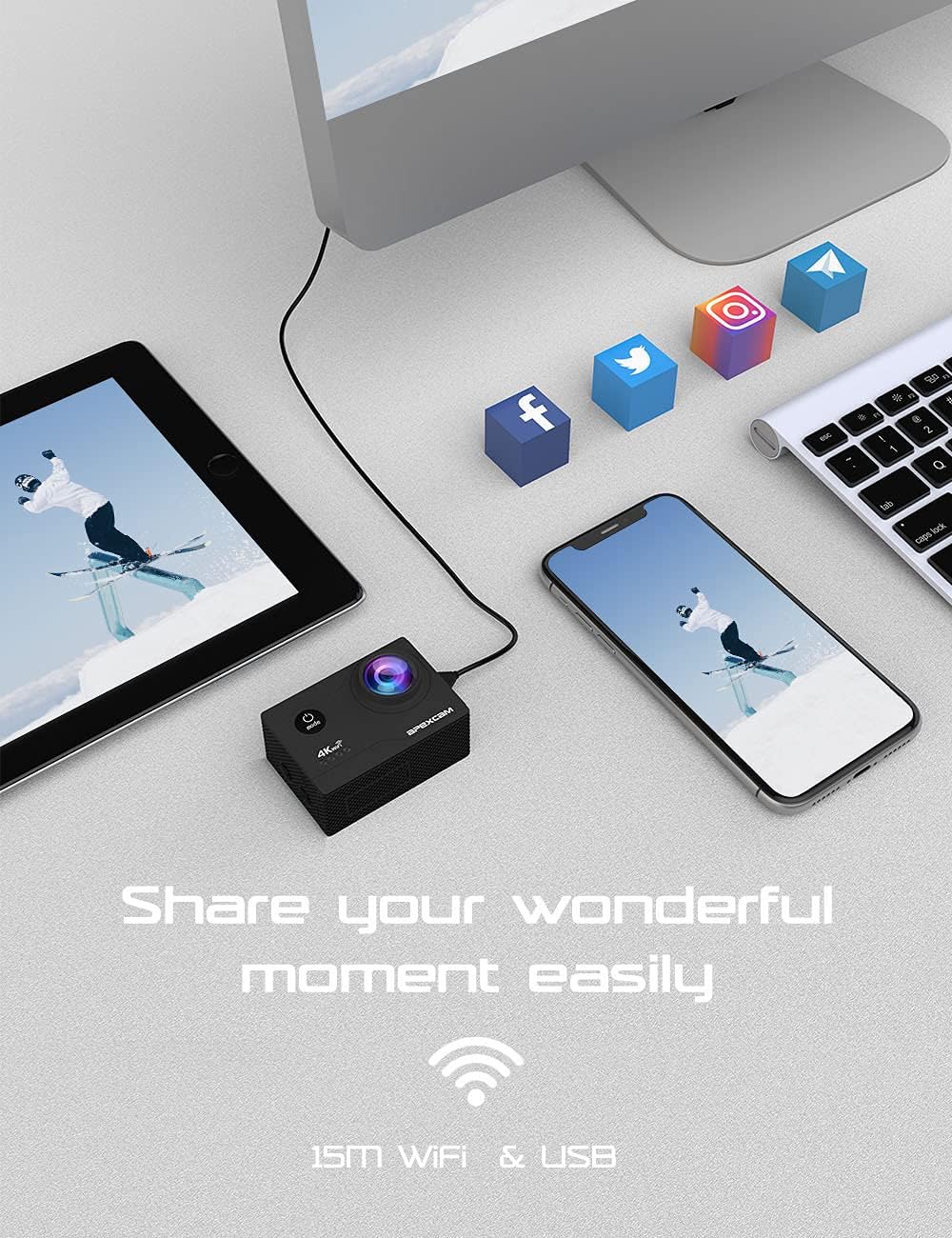 Apexcam Action Camera 4K Sports Camera 20MP 40M 170°Wide-Angle WiFi Waterproof Underwater Camera with 2.4G Remote Control 2 Batteries 2.0'' LCD Ultra HD Camera with Mounting Accessories Kit - Image 4