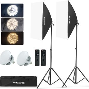 Softbox Lighting Kit, YICOE Photography Lighting Kit 2x19.7"x27.5" Continuous Lighting System with 5700K E27 LED Bulb and Remote for Portrait Product Portrait Video Fashion Photography