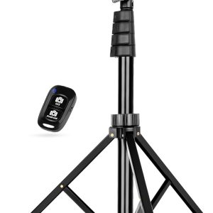 UBeesize 62" Phone Tripod & Selfie Stick, Camera Tripod Stand with Wireless Remote and Phone Holder,Compatible with iPhone Android Phone, Perfect for Selfies/Video Recording/Live Streaming Black