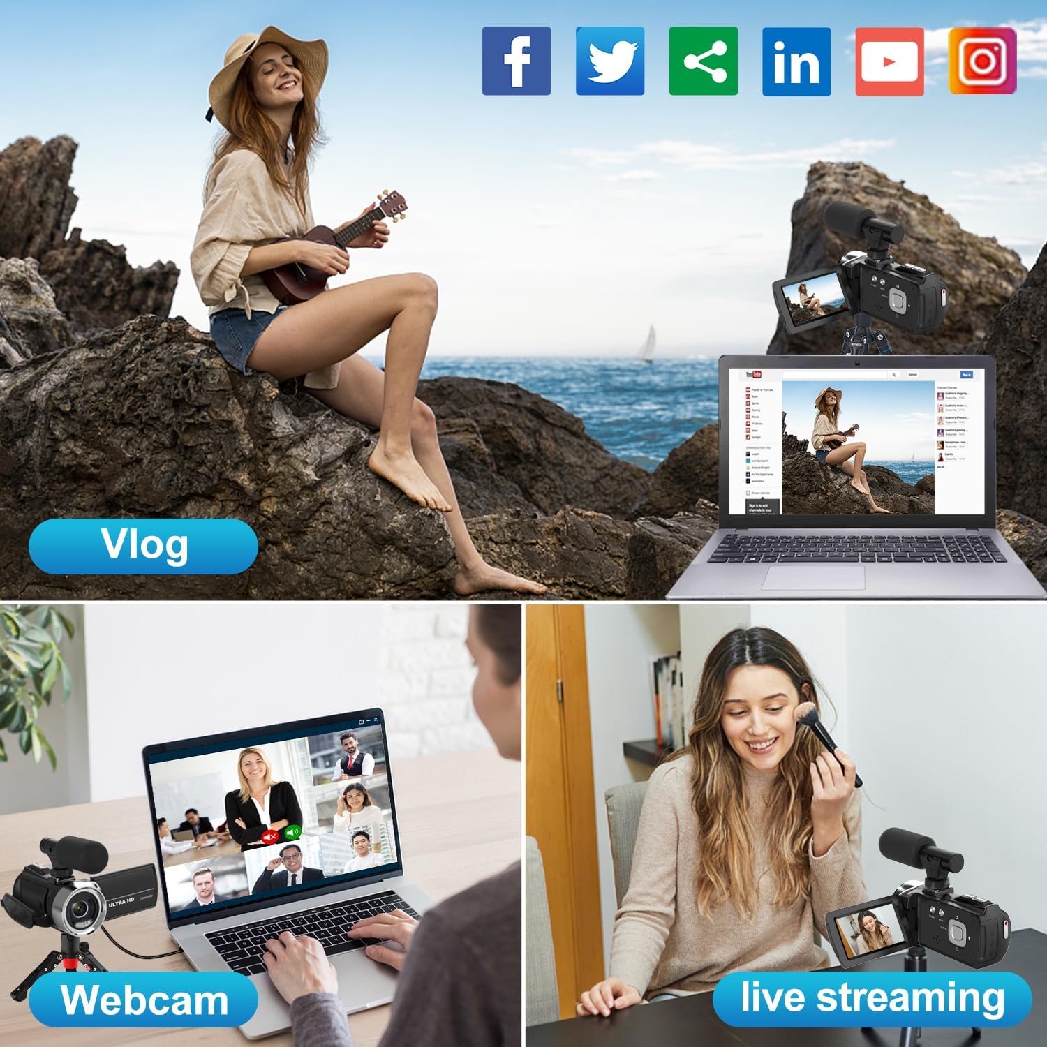 Video Camera Camcorder Ultra HD 4K 48MP Digital Cameras Recorder for YouTube TikTok 3 Inch 270 Degree Rotation Screen 18X Zoom Vlogging Camcorders for Kids,Teens,Students,Beginners,Elders - Image 4